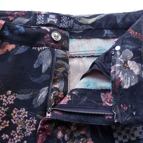 REBEL Vengeance Black Floral Tapestry Pants 32x30 (33x31 Actual) Streetwear Goth - Picture 4 of 14